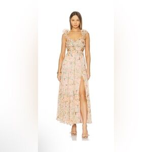 ASTR The Label Coral Floral Fritillaria Maxi Dress SZ Small Boho Wedding Guest